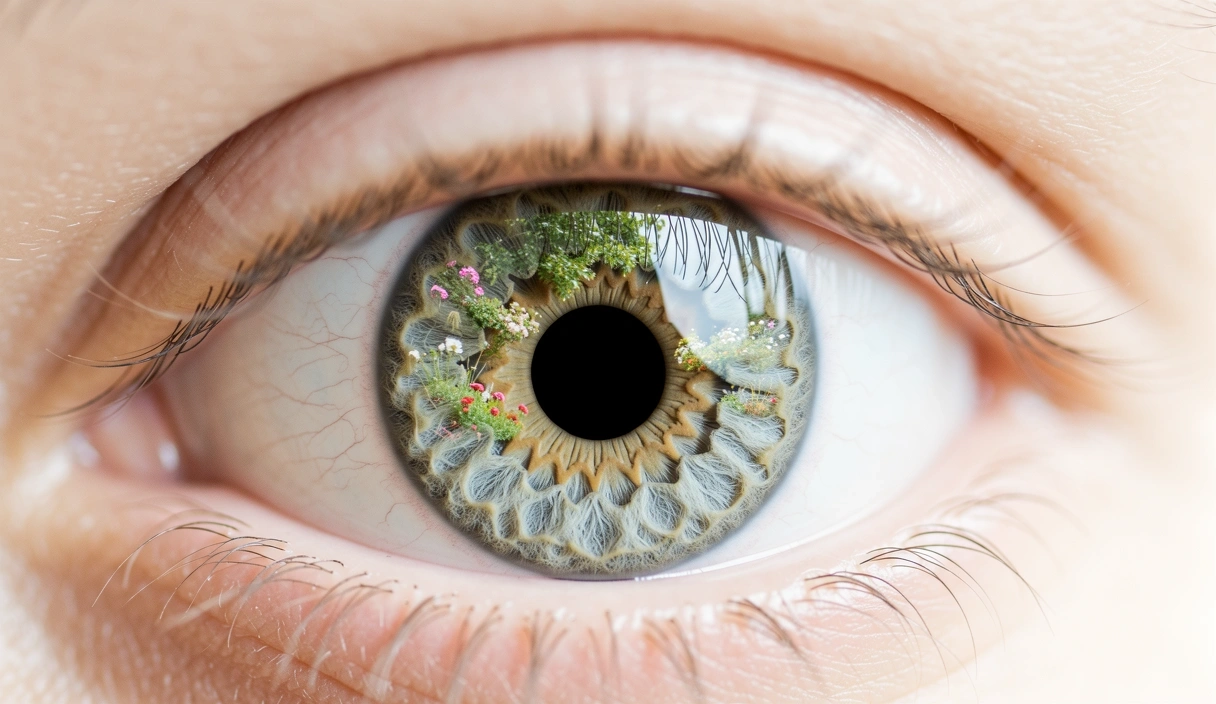 Macro view of a healthy iris reflecting light